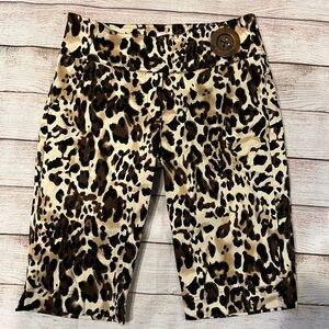 CACHE Leopard Animal Print Bermuda Shorts Women Size 0 Tan Black